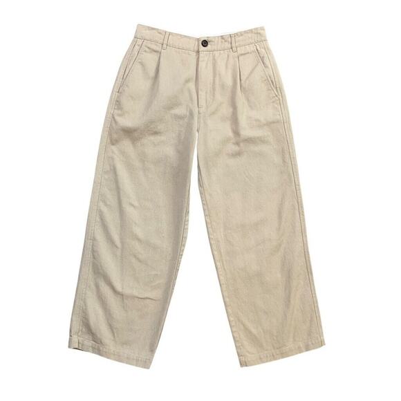 6397 Pants Women 0 Stone Cotton Wide Leg Pleated Front Zip Fly High Rise Trouser - Picture 1 of 13